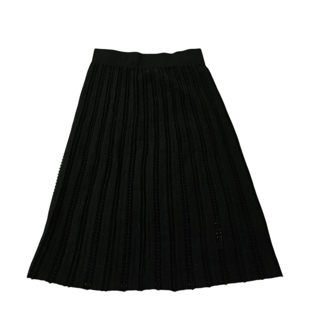 Icicle Midi Skirt Womens 4 Black Pleated Wool Knit A-Line Elastic‎ Waist